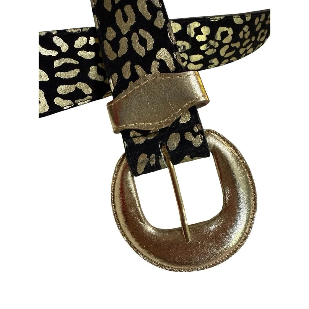 Accessories by Pearl Vintage Suede Leopard Belt Gold Buckle Made USA 26-29.5